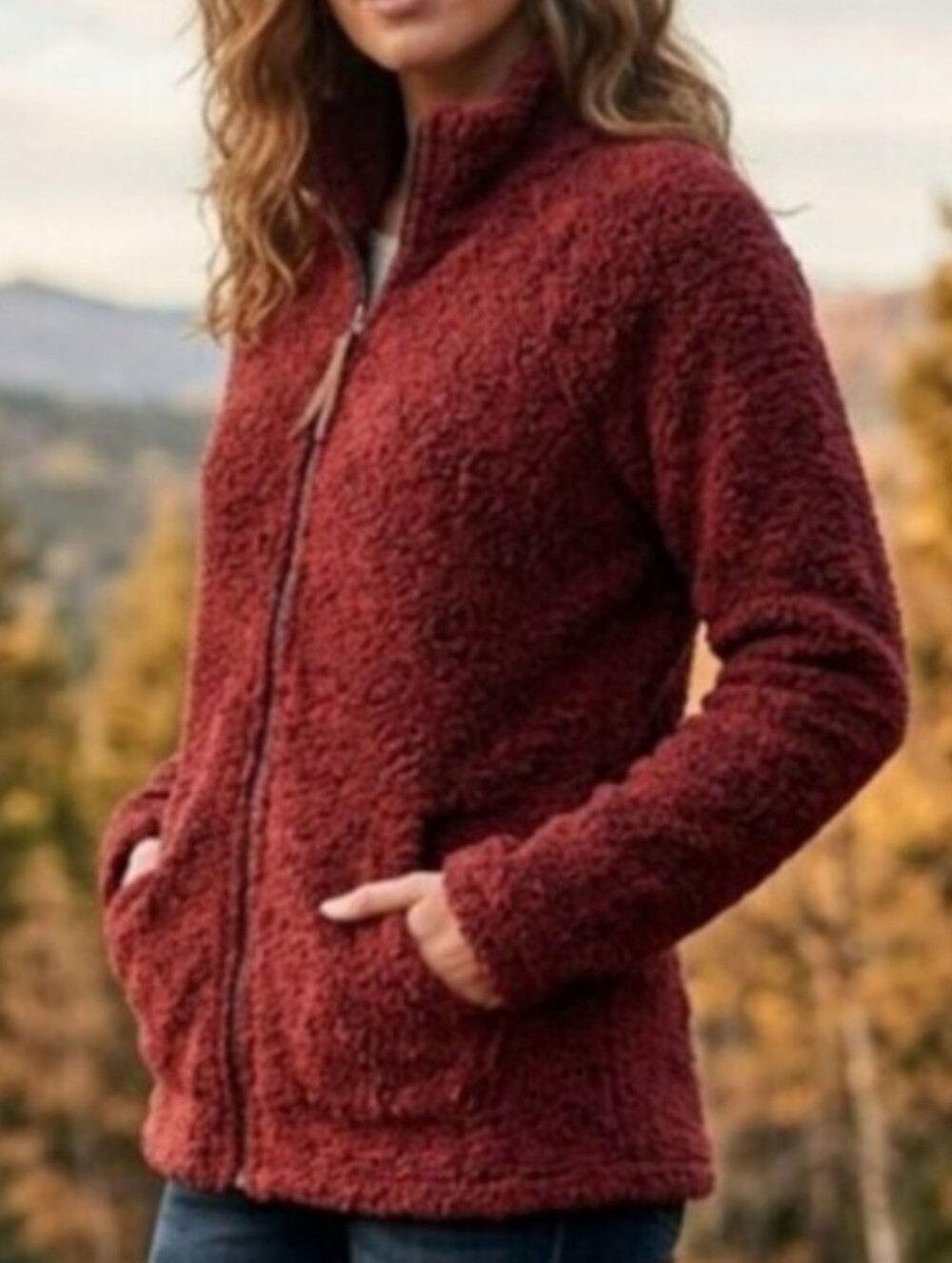Natural Reflections Burgundy Sherpa Zip-Up Jacket